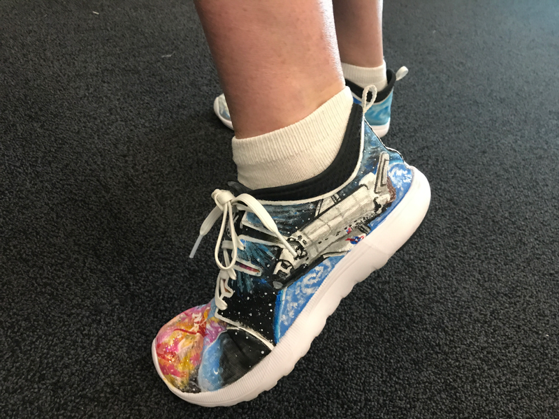Jody Singer’s Hand-painted space sneakers (Image: Ryan F. Mandelbaum)